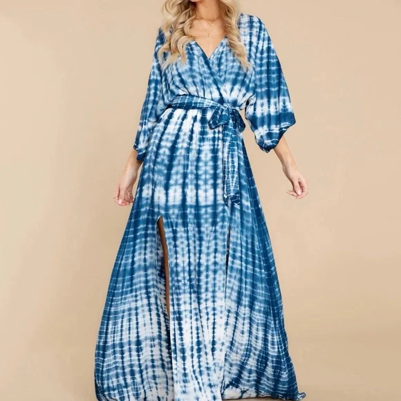 blue kimono maxi dress Austin Kimono Midi Dress — Blue Print main image 1